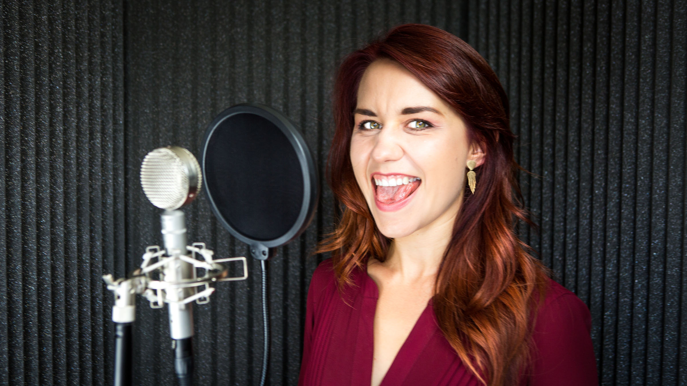 Elizabeth Zharoff, pictured in her vocal booth outfitted with Auralex ® aco...